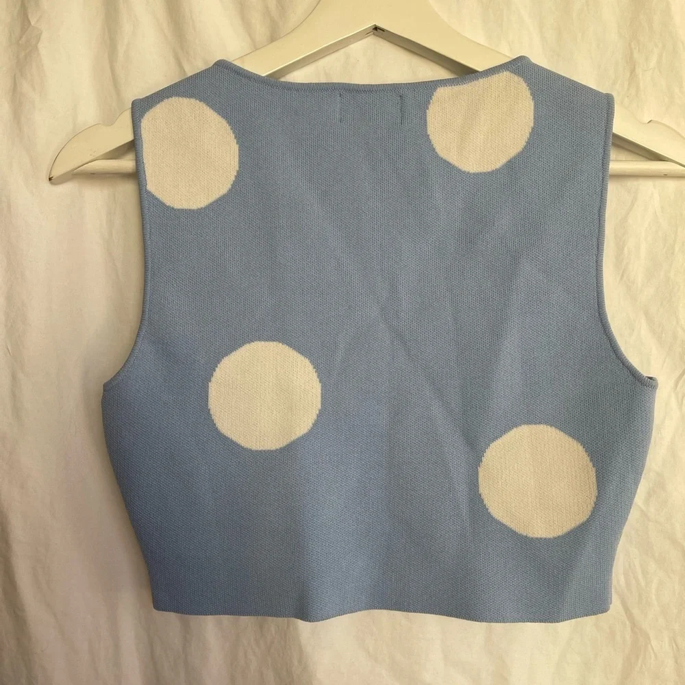 Year of Ours Fairfax Crop Top Skirt Set Blue Polka Dot Retro Preppy Mod Size XS